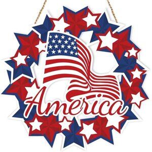 Patriotic Wooden Door Sign Inch Independence Day